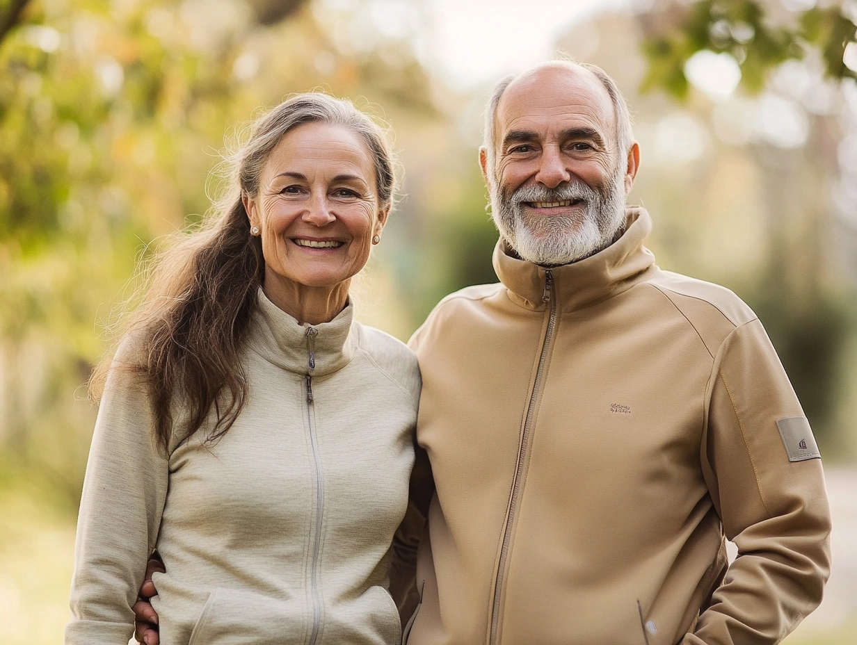 Щаслива активна пара пенсіонерів на природі